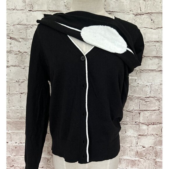 Court & Rowe Black VICTORIA Elbow Patch Cardigan Sweater White Trim  Size S NEW - Picture 3 of 4